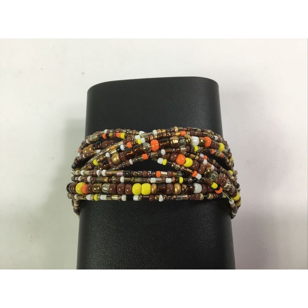 Handmade Cuff Beaded Bracelet Multi Color seed beads Size 8" adjustable Boho